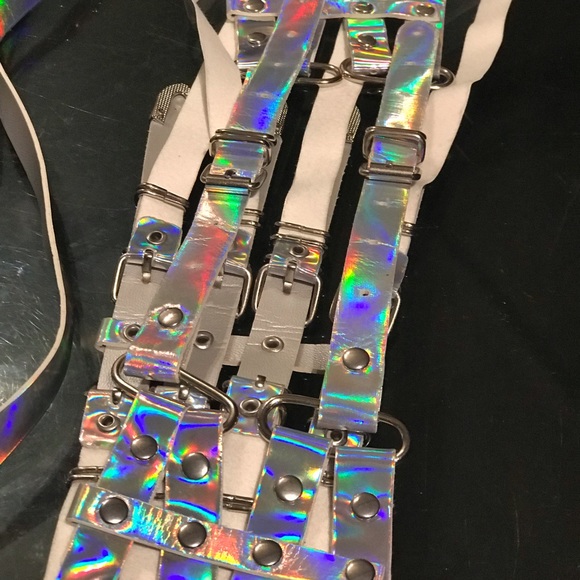 Holographic iridescent strap top belt buckle rave goth bikini festival sexy punk - Picture 7 of 7